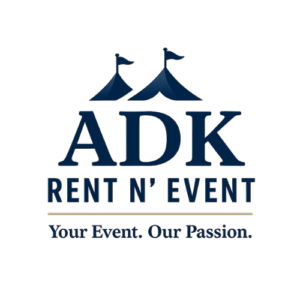 ADK Rent N' Event logo with tent icons and tagline "Your Event. Our Passion."