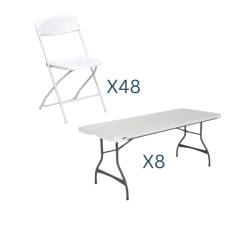 6 ft Rectangular Table & Chairs Package (48 Guests)